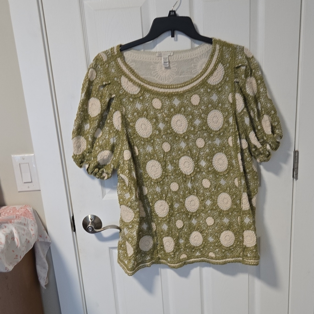 Cato Olive and Cream Polka Dot Blouse